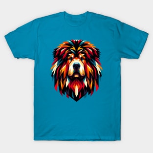 Colorful Tibetan Mastiff: Geometric Canine Mosaic T-Shirt